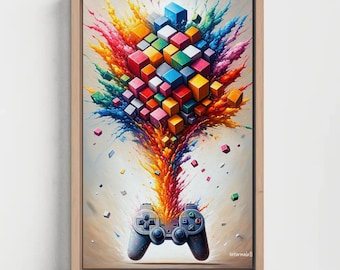 Gaming Controller Art | Colorful Kawaii Canvas Print, Framed