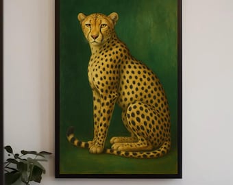 Vintage Cheetah Portrait Canvas Print, Dark Academia Wall Art