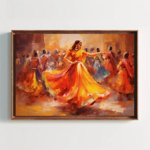 Rajasthani Folk Dancer Indian Painting, Colorful Indian wall art, Indian Home Decor Large Canvas Print Framed Poster Ready To Hang