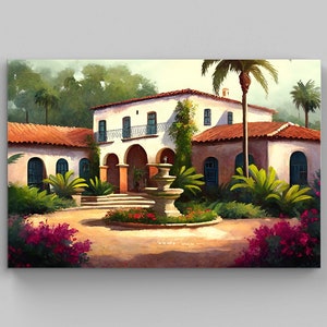 Hacienda Style Home, Mexican Painting, Mexican Art Canvas,  Mexican Decor, Home Decor, Mexico Wall Art Print, Mexican Living Room Decor