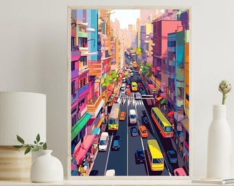 Mumbai Street Canvas Print, Colorful Bombay Art, India Wall Decor