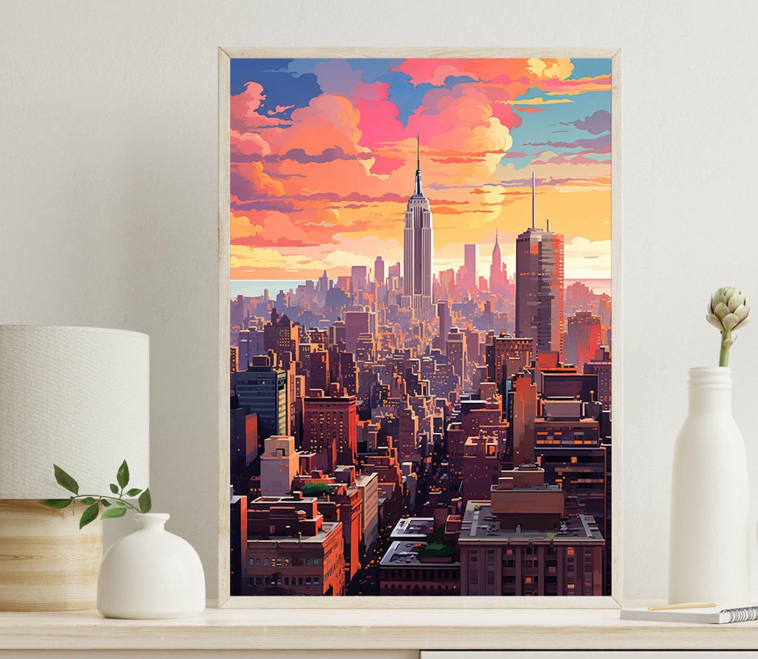 New York Cityscape Canvas Print | Sunset Skyline Wall Art - Etsy