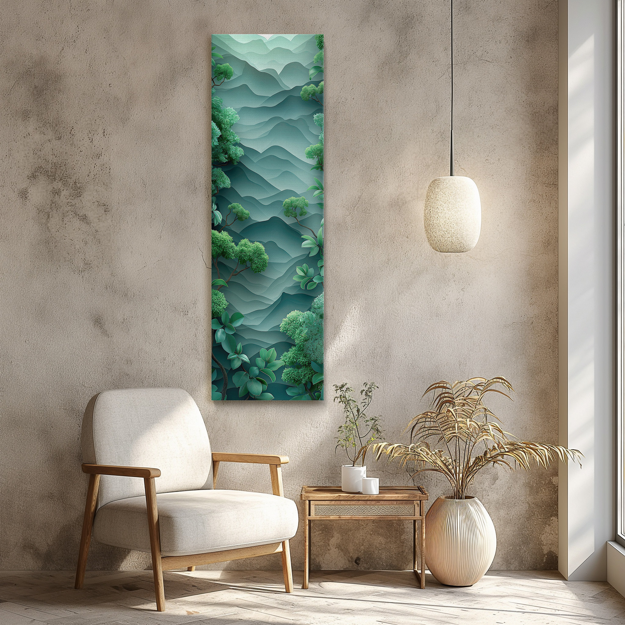 Pantone Green 3d Wall Art Modern Tall Narrow Canvas Decor Nature