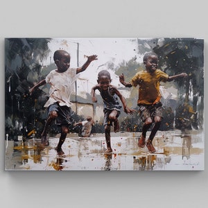 African Children Playing in Rain - Black Art - African Kids Playing - African Art - African Home Decor - African Wall Art - African Gift