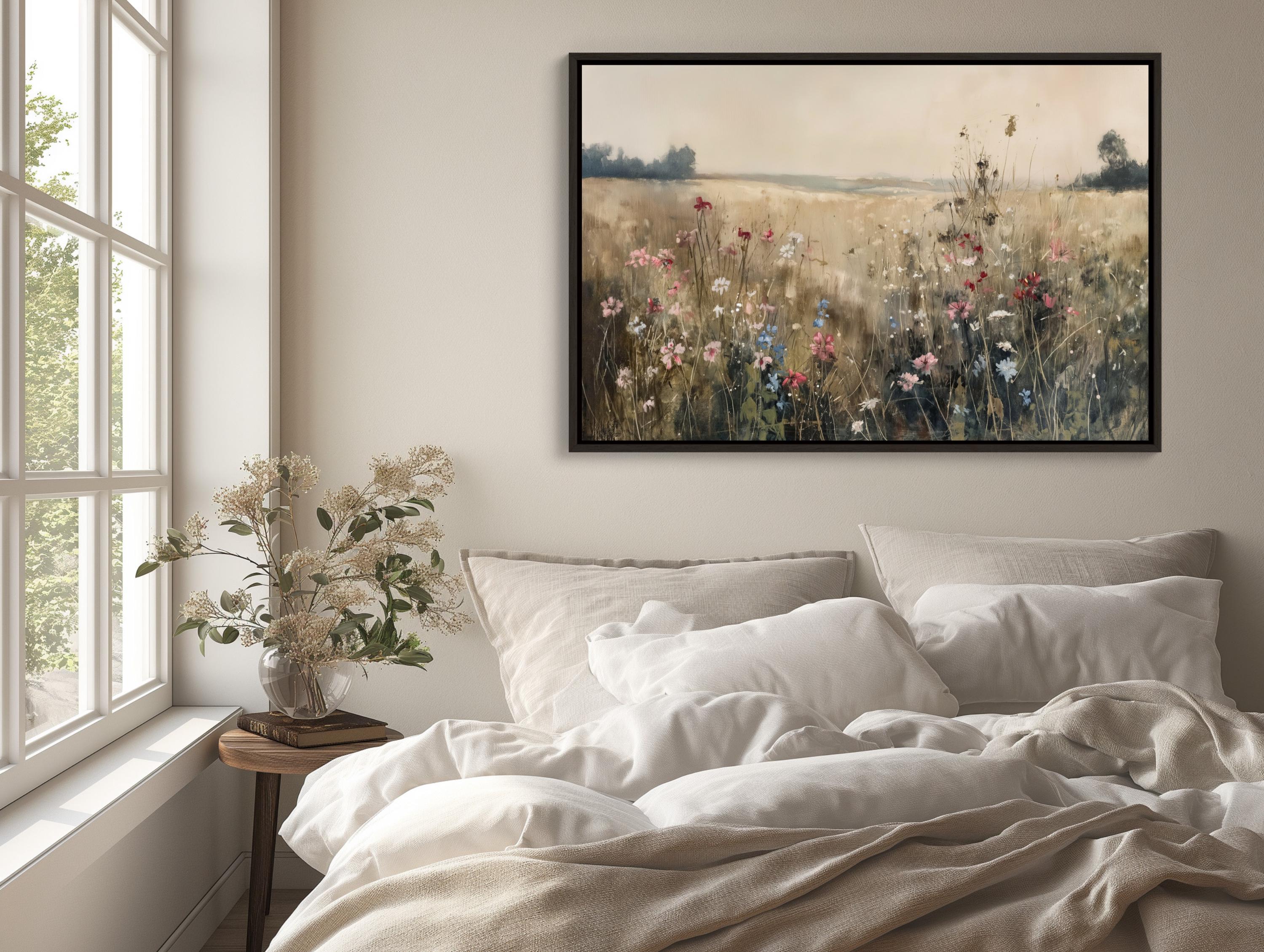 Vintage Wildflower Field Canvas Print | Elegant Rustic Floral Wall Art ...