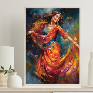 Traditional Folk Dance Indian Painting, Indian wall art, beautiful Indian woman folk dance painting