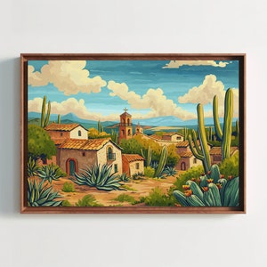 Mexican Desert Town Print | Mexican Painting | Canvas Wall Art | Mexico Home Decor | Mexico Wall Art | Mexican Art | Ready to Hang
