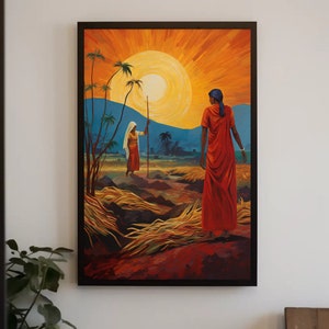 Indian Farmer Woman Painting, Indian Wall Art, Indian Framed Print, India Large Canvas, Ready To Hang