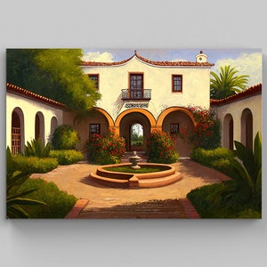 Hacienda Art Print, Mexican Painting, Mexican Art Canvas,  Mexican Decor, Home Decor, Mexico Wall Art Print, Mexican Living Room Decor