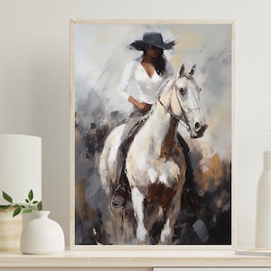 Black Woman Poster Large Canvas African Prints Vibrant Wall Art Black Wall Art Black Horse Rider Prints African Woman Gift