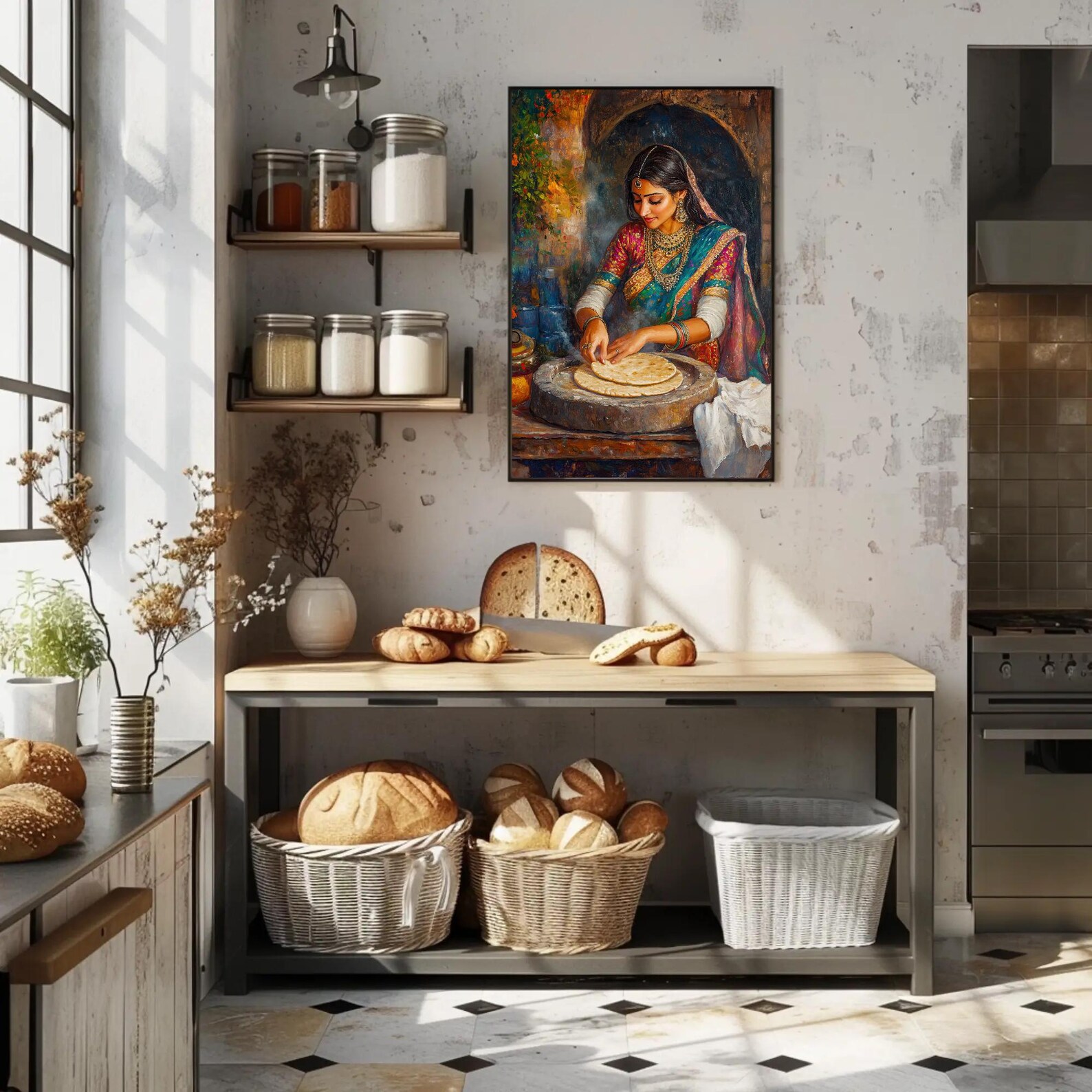 Indian Woman Roti Canvas Print, Traditional Kitchen Wall Art - Etsy