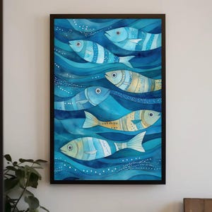 Underwater Fish Canvas Print, Extra Large Colorful Striped Fish Painting, Ocean Wall Art for Bedroom, Office, Living Room, or Café Decor