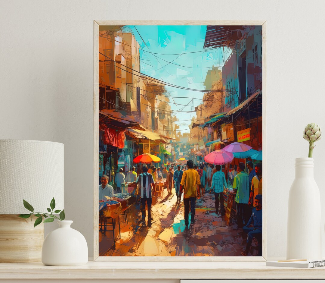 Pakistani Market Print, Lahore Painting, Pakistan Wall Art, Pakistani