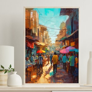 Pakistani Market Print, Lahore Painting, Pakistan Wall Art, Pakistani Decor, Pakistani Painting, Pakistani Home Decor, Pakistani Street