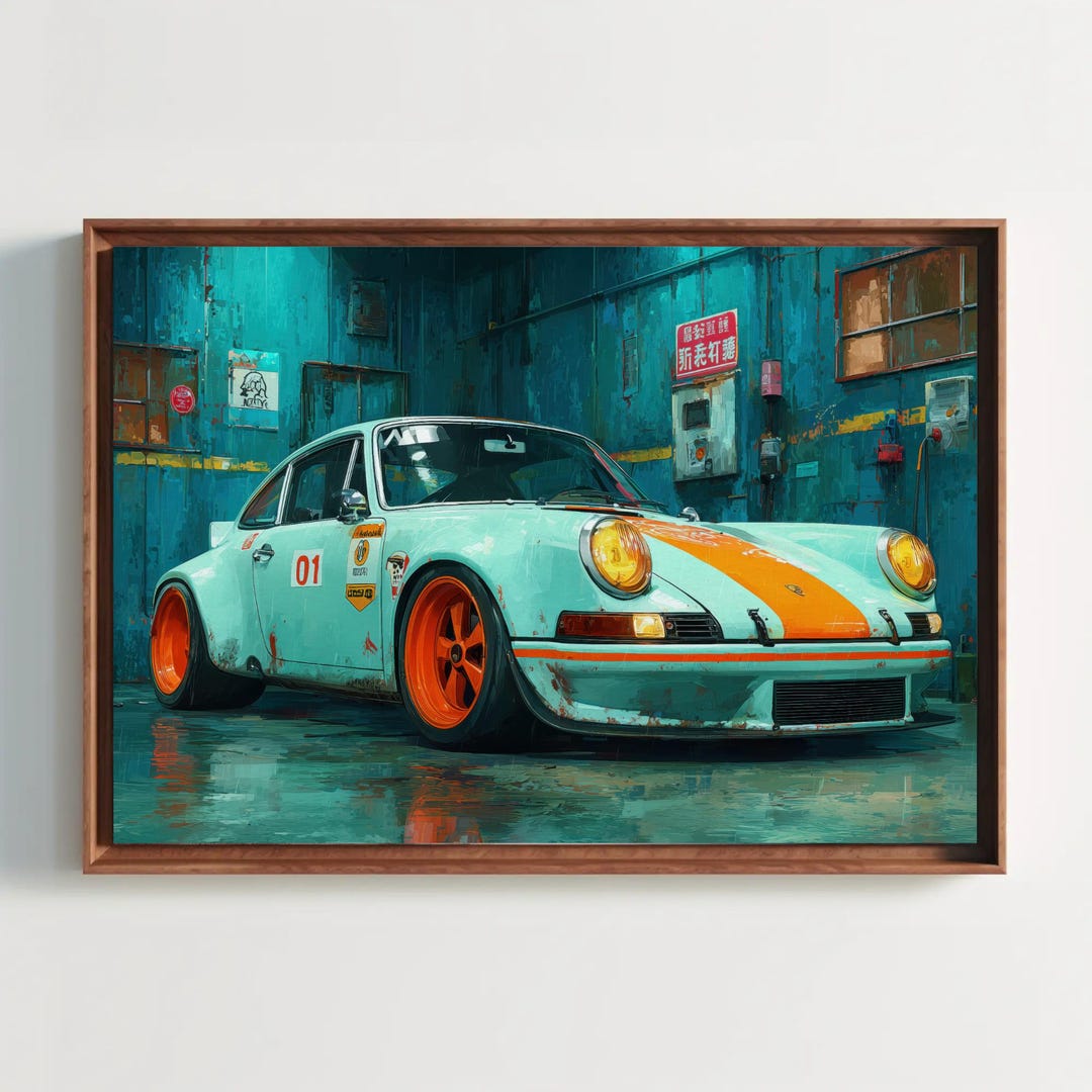 Vintage Porsche 911 Print | Classic Racing Car Wall Art | Man Cave ...