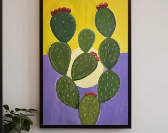 Prickly Pear Cactus Canvas Print – Southwestern Boho Wall Art