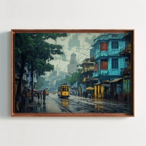 Kolkata Streets Oil Painting - Large Canvas Print of Vibrant Indian City Scene - Calcutta Art India Travel Souvenir or Gift for Art Lovers