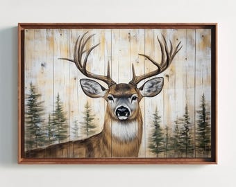 Rustic Stag Canvas Print, Vintage Wildlife Art, Cabin Decor