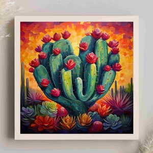 Mexican Heart shaped Cactus Art Print, Mexican Art, Cactus Art, Cactus Poster, Mexican Cactus Oil Painting, Mexican Folk Art Print