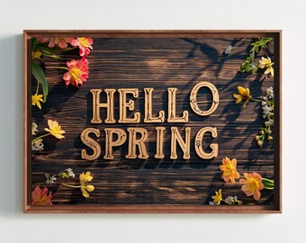 Hello Spring Canvas Sign – Farmhouse Easter Wall Decor