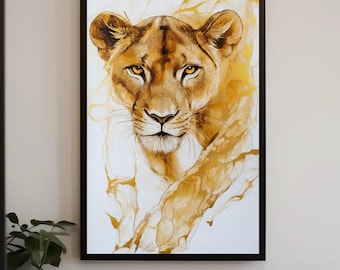 Lioness Gold Canvas Print - Abstract Animal Art, Framed