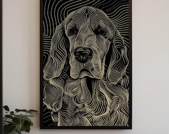 Beagle Line Art Print, Modern Dog Lover Canvas Wall Art