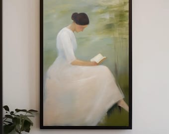 Woman Reading Book Art Print - Minimalist Impressionist Painting