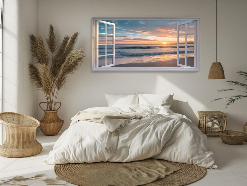 Beach Sunset Faux Window Canvas Art – Coastal Wall Decor - Etsy