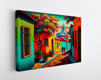 Vintage Vibrant Framed Scenic Mexican Popotillo Straw Art, A