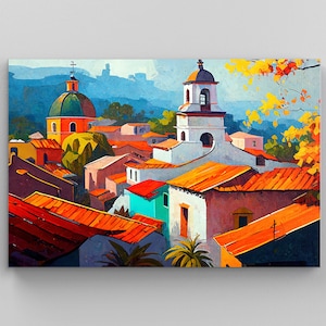 Mexican Village Painting, Guanajuato Artwork for Home Decor, Colorful Mexico Wall Art for Living Room, Mexican Painting, Mexican Art