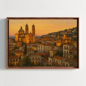 Taxco Mexico Print, Santa Prisca Church, Sunset Cityscape Wall Art