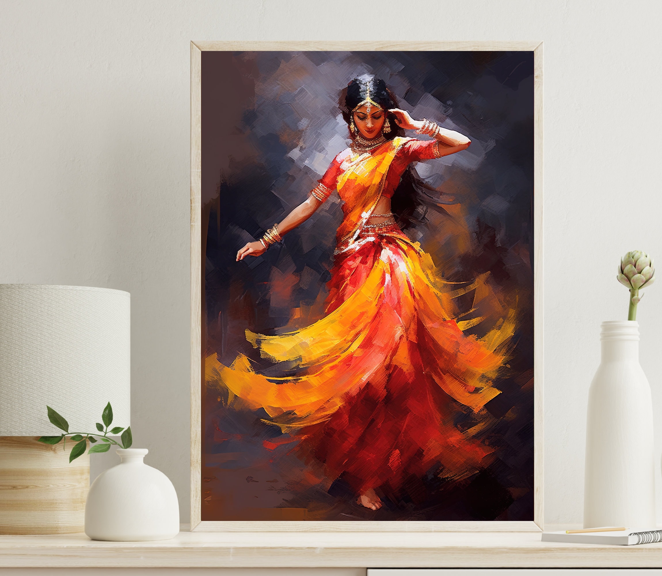 Colorful Indian Home Decor Indian Wall Art Beautiful Indian Woman Folk Dance Painting Indian Woman Folk Dance Large Canvas Print Etsy