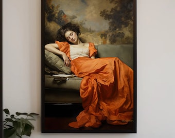 A Decadent Girl Sleeping Large Canvas Wall Decor, After Reading Book, Classic Fine Art, Living Room, Home Decor, Mid-century Wall Art