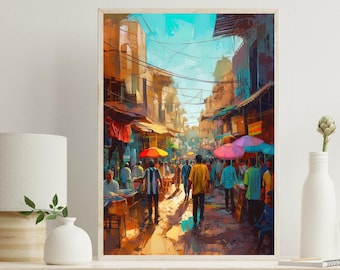 Lahore Market Canvas Print, Pakistani Street Scene, Home Decor