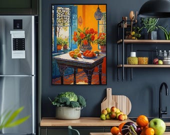 Mexican Dining Room Canvas Print, Colorful Kitchen Wall Art, Framed