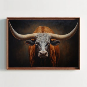 Texas Long Horn Large Wall Art, Rustic Cowboy Home Decor, Southwestern Art, Texas Longhorn Cow Canvas, Farmhouse Decor