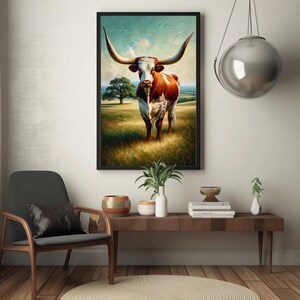 a painting of a cow in a room
