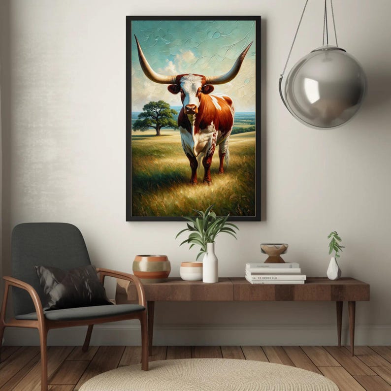 a painting of a cow in a room