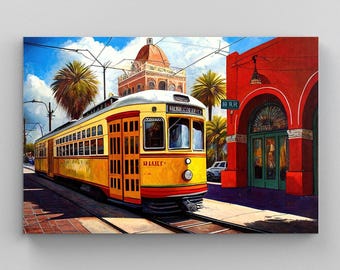 Ybor City Trolley Art Print, Tampa, Florida canvas muurkunst