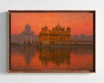 Golden Temple Amritsar Sunset Canvas Print, Sikh Spiritual Wall Art