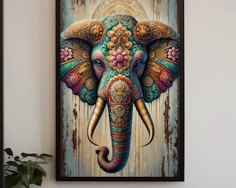 Abstract Elephant Head Canvas Print, Indian Wall Art, Ready to Hang