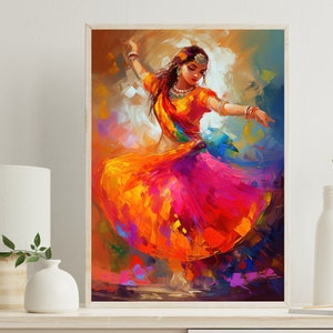 Indian Woman Dancing Wall Art Indian Home Decor Traditional Indian Painting Indian Women Folk Dance Oil Painting Desi Art Indian Gift