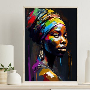 African Woman Wall Art - African Tribe Wall Art - Abstract Painting - Framed Canvas - African Women Art - Black Art - African American Art