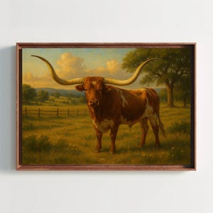 Majestic Texas Longhorn Bull Artwork Rustic Western Ranch Farmhouse Cattle Animal Print Cowboy Country Wall Art Home Decor