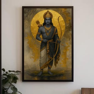 Lord Rama Canvas Print: Golden Moon Hindu God Art