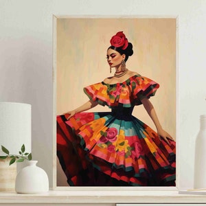 Mexican Folk Dance Wall Art | Mexican Painting On Canvas | Mexican Gift |  Latina Wall Art | Mexican Home Decor | Living Room Decor