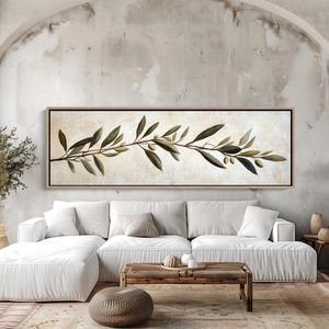Olive Branch Botanical Print – Neutral Beige Background, Rustic Kitchen Wall Art (Canvas)