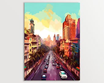 Mumbai Cityscape Art Print | Colorful Bombay Painting