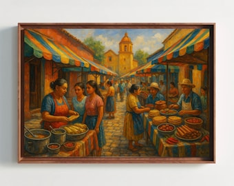 Mexican Street Food Market Art Print, Traditional Tamales Scene