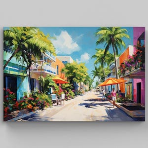 Playa del Carmen Canvas Print, Colorful Mexico Travel Art image 1